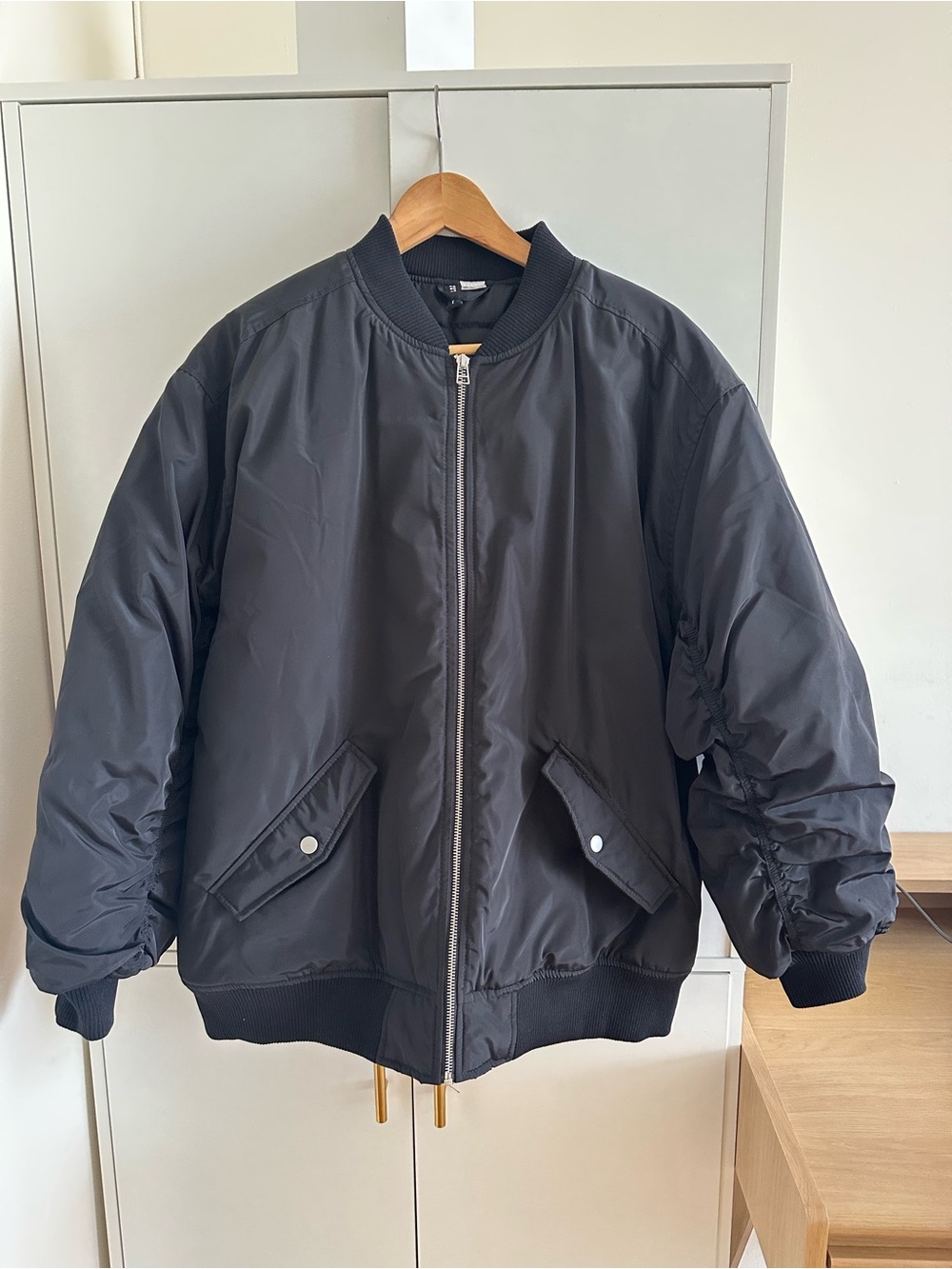 Women’s Black Bomber Jacket - Zip Front